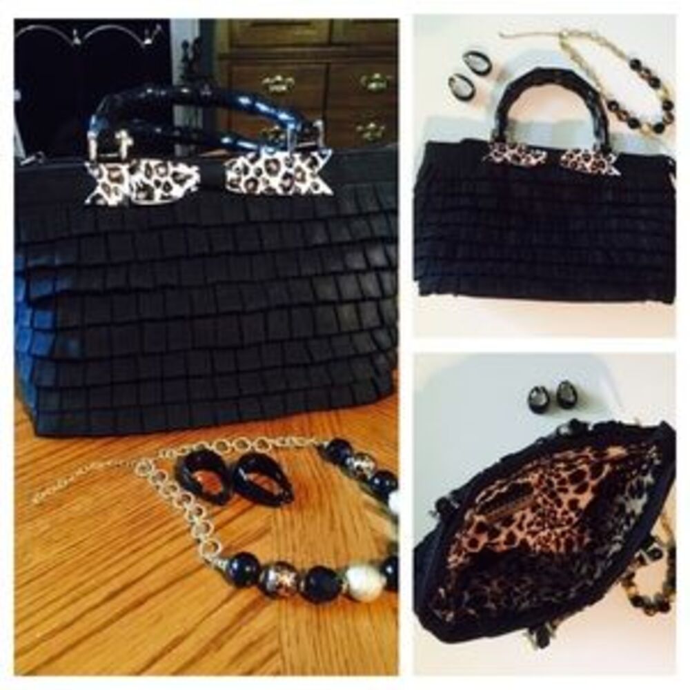 Black Ribbon Purse w Cheetah Bow BRACIANO - Picture 3 of 6